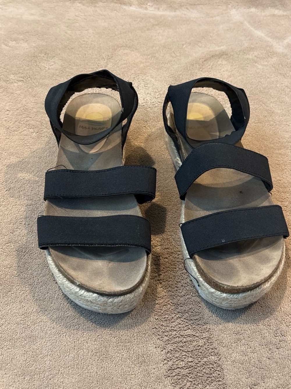 Women's Black Elastic Strap Platform Espadrille Sandals